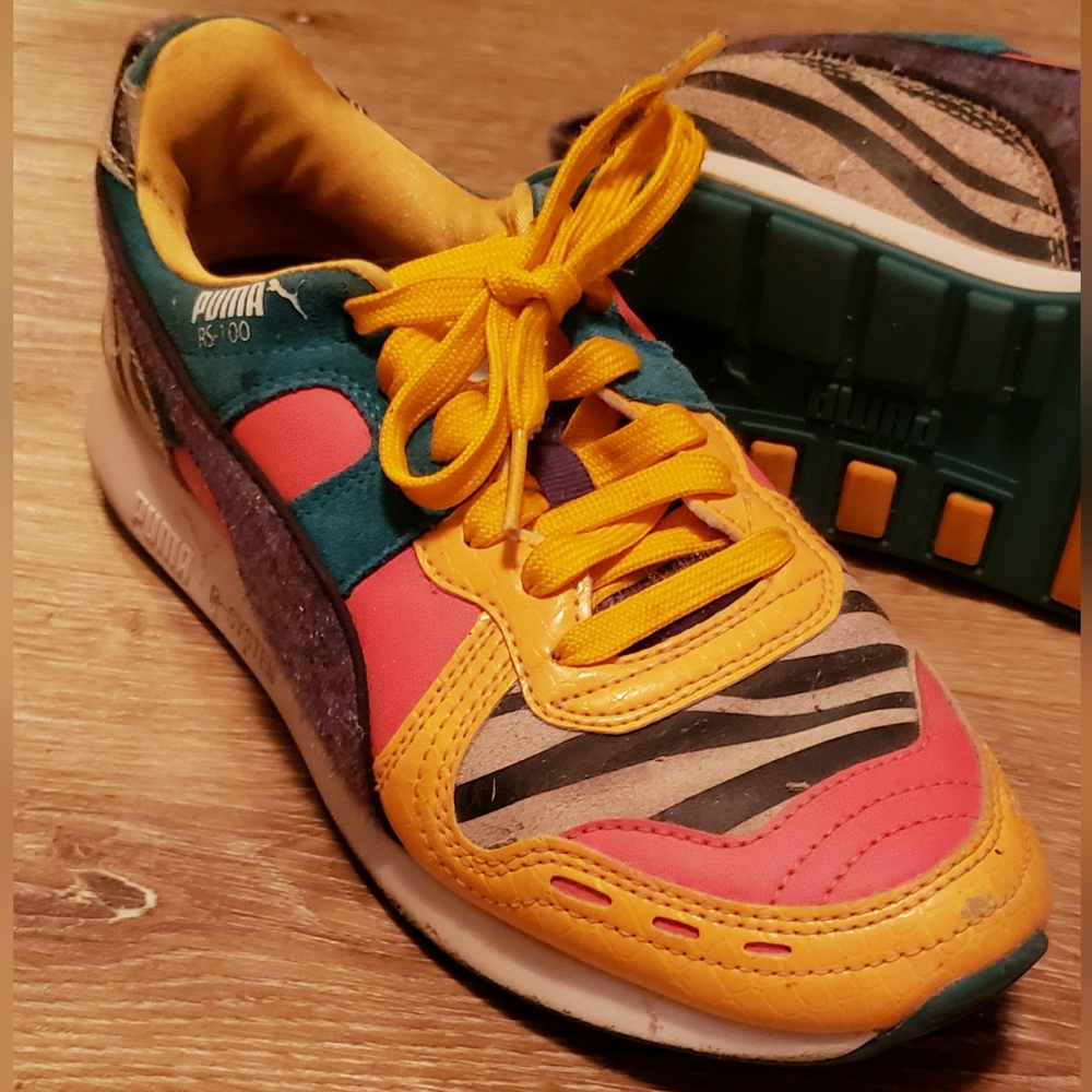 PUMA RS 100 Multicolor Zebra Sneakers Sz 6 (Big Kids= 7.5 Women)